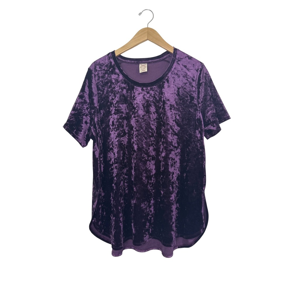 Faded Glory Crushed Velour Velvet Tunic Top Jewel Tone Purple Womens 1X Stretch